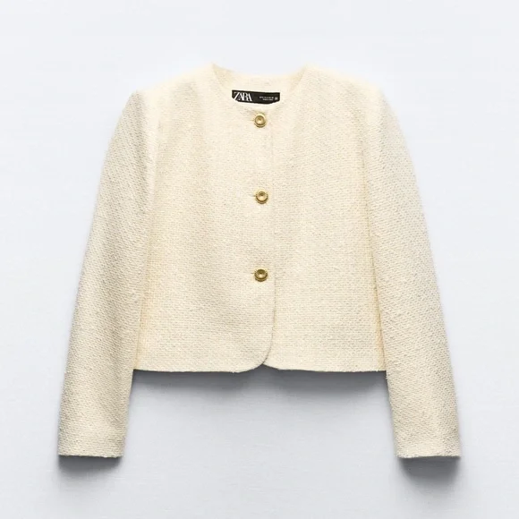 ZARA TEXTURED ROUND COLLAR BLAZER - Picture 3 of 5